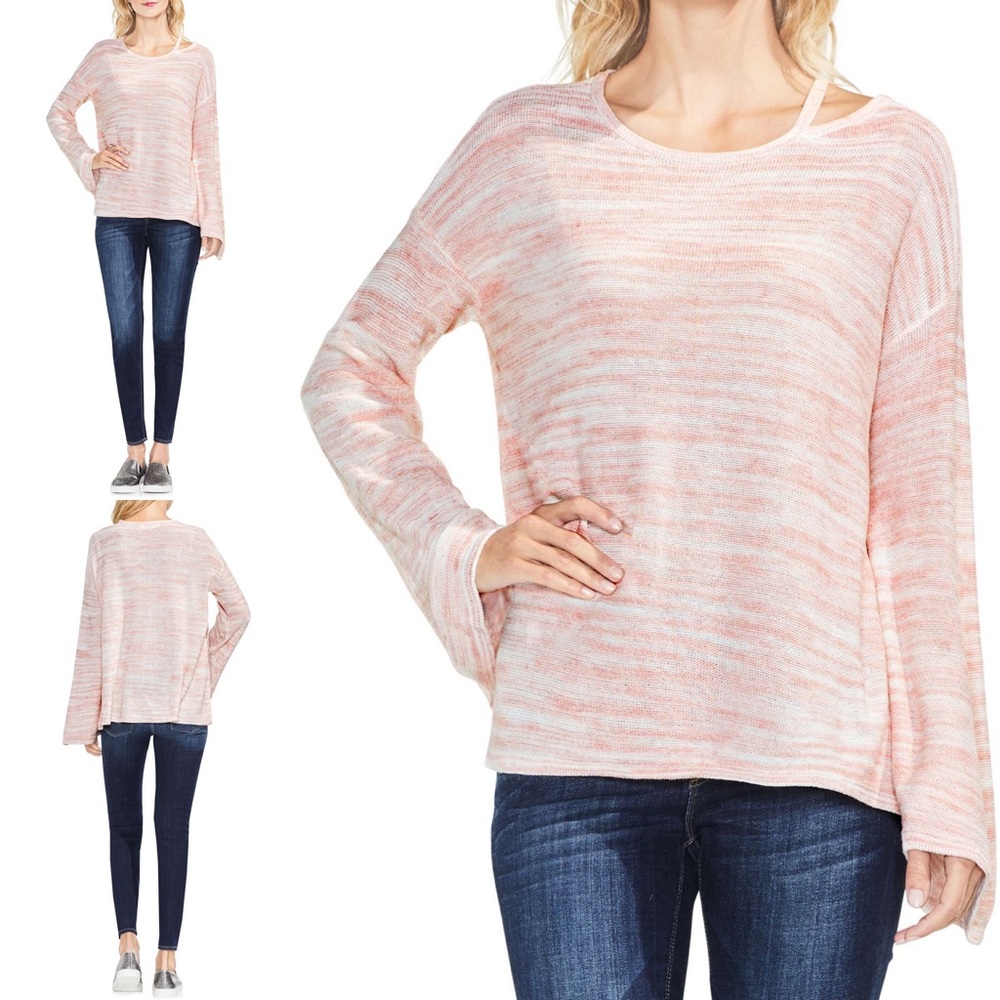 Two By Vince Camuto Sweater XS Space Dyed Stripes Bell Sleeves Knitwear Pullover